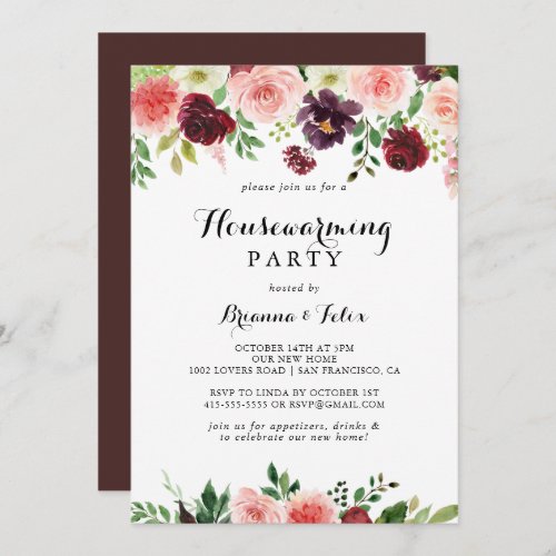 Burgundy Pink Purple Spring Housewarming Party Invitation