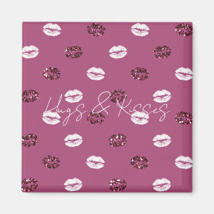 Burgundy Pink Red Glitter White Kisses Lips Magnet