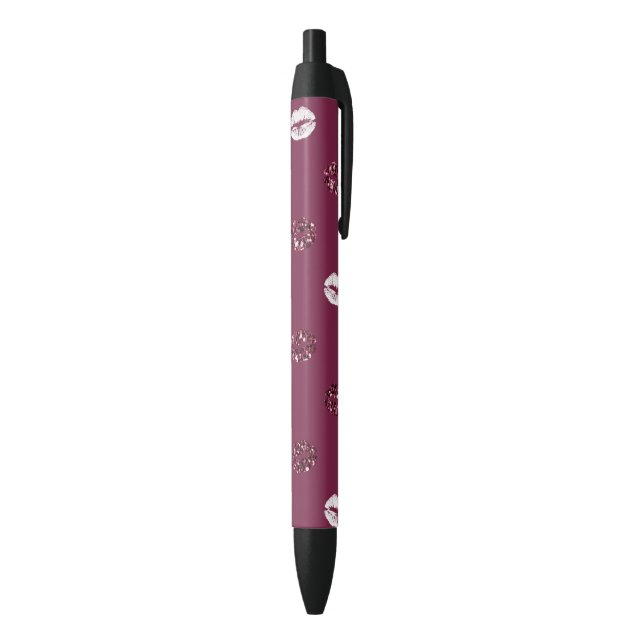 Burgundy Pink Red Glitter White Kisses Lips    Pen (Bottom (Vertical))