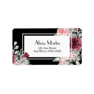 Burgundy Pink Rose Black Birthday Return Address Label
