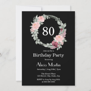 Burgundy Pink Rose Elegant Flora 80th Birthday  Invitation