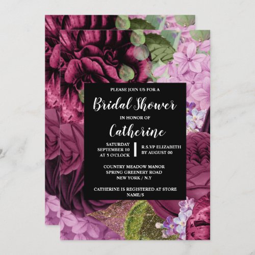 Burgundy pink rose eucalyptus floral botanical  invitation