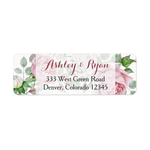Burgundy Pink Rose Floral Wedding Address Labels