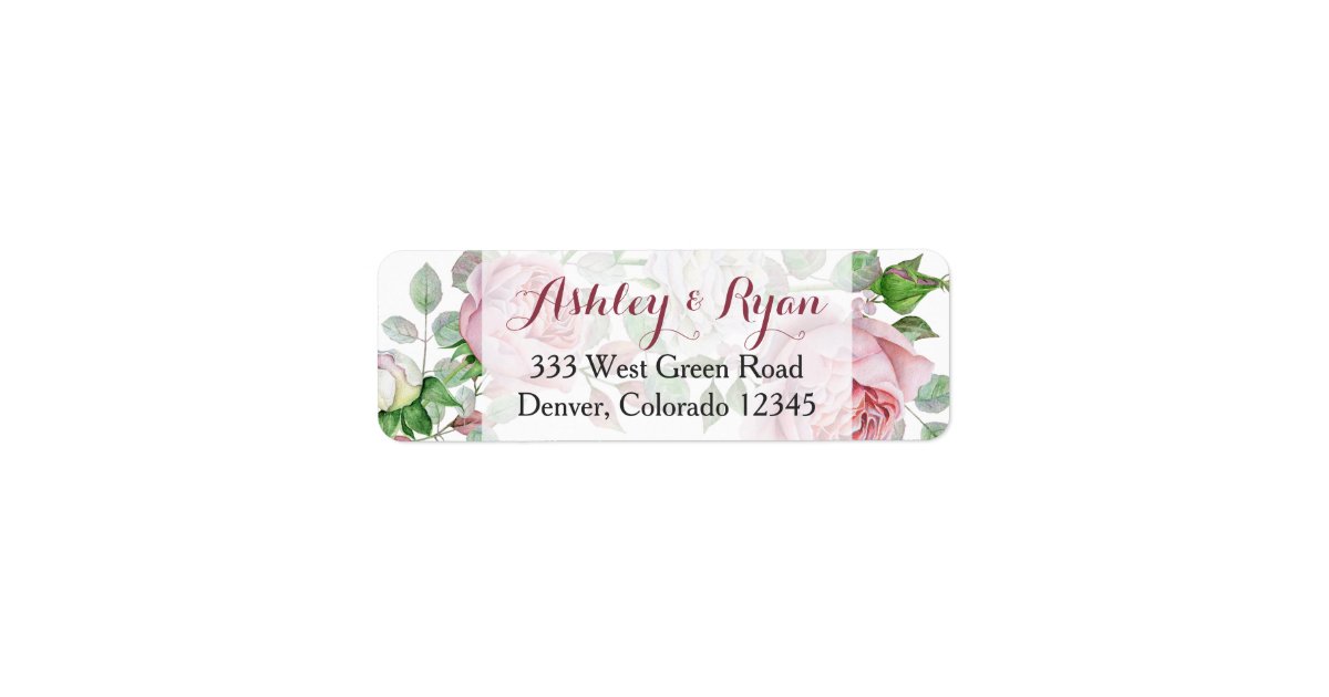 Burgundy Pink Rose Floral Wedding Address Labels | Zazzle