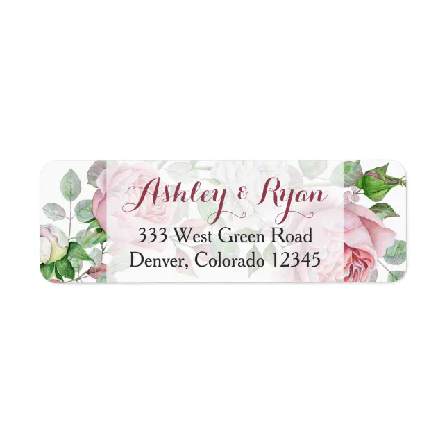 Burgundy Pink Rose Floral Wedding Address Labels | Zazzle