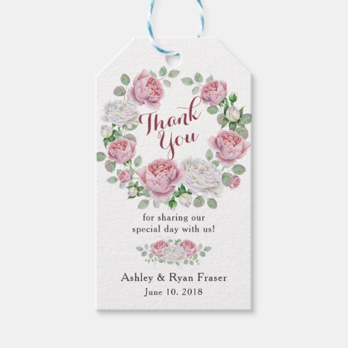 Burgundy Pink Rose Floral Wedding Thank You Gift Tags