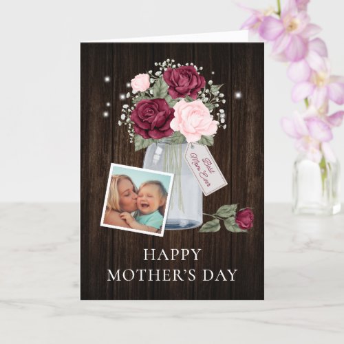 Burgundy Pink Rose Flower Photo Happy Mothers Day Card