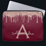 Burgundy Pink Rose Gold Glitter Sparkle Monogram Laptop Sleeve<br><div class="desc">Burgundy and Pink - Rose Gold Faux Dripping Modern and Elegant Girly Glitter and Sparkle Elegant Monogram Case. This case can be customized to include your initial and first name.</div>