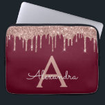 Burgundy Pink Rose Gold Glitter Sparkle Monogram Laptop Sleeve<br><div class="desc">Burgundy and Pink - Rose Gold Faux Dripping Modern and Elegant Girly Glitter and Sparkle Elegant Monogram Case. This case can be customized to include your initial and first name.</div>