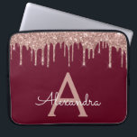 Burgundy Pink Rose Gold Glitter Sparkle Monogram Laptop Sleeve<br><div class="desc">Burgundy and Pink - Rose Gold Faux Dripping Modern and Elegant Girly Glitter and Sparkle Elegant Monogram Case. This case can be customized to include your initial and first name.</div>