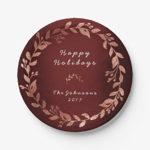 Burgundy Pink Rose Gold Gray Christmas Paper Plates