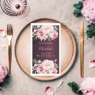Burgundy pink roses florals elegant birthday paper guest towels