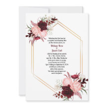 Burgundy Pink Roses Gold Frame Wedding Invitation