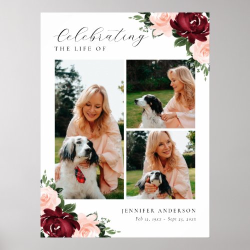Burgundy Pink Roses Photo Welcome Sign