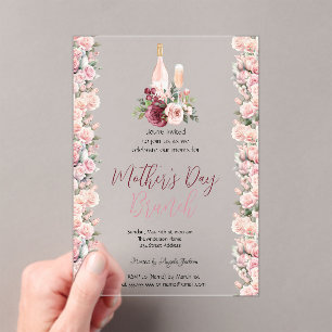 Burgundy Pink Roses Wine Mother's Day Brunch Acrylic Invitations
