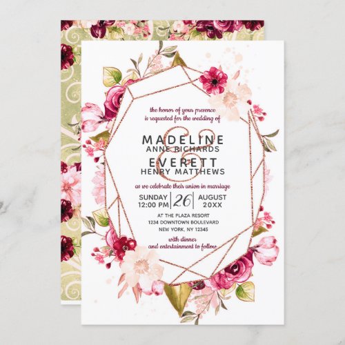 Burgundy  Pink Terrarium Wedding Invitations