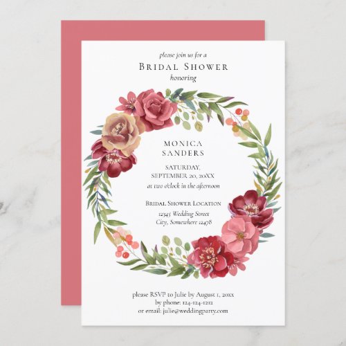 Burgundy  Pink Tropical Floral Bridal Shower Invitation