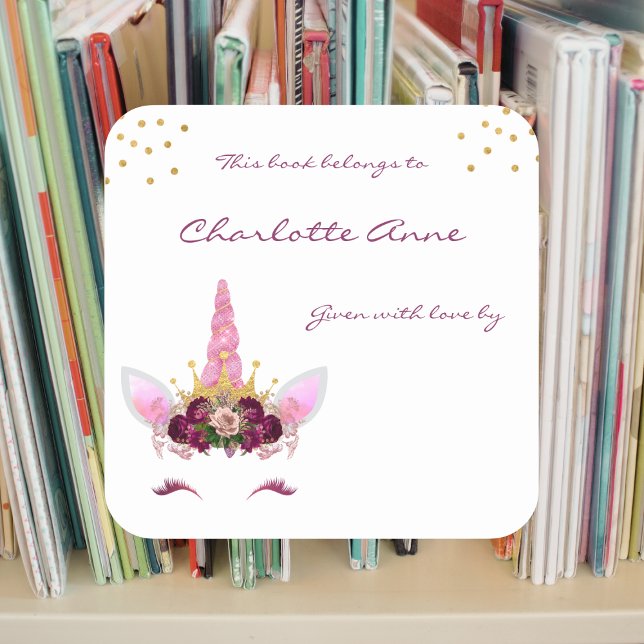 Burgundy Pink unicorn girl bookplate (Creator Uploaded)