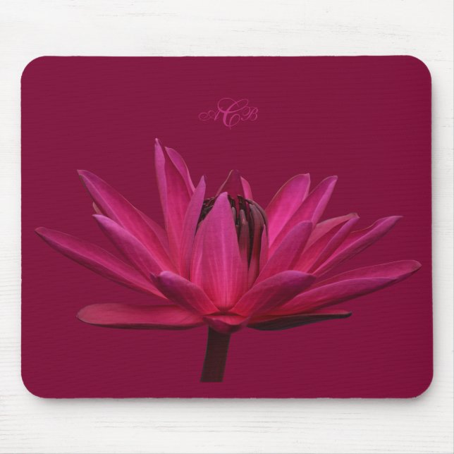 Burgundy Pink Water Lily Mouse Pad Monogram (Front)