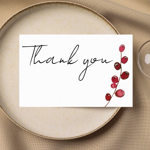Burgundy pink watercolor berries floral Thank You Invitation