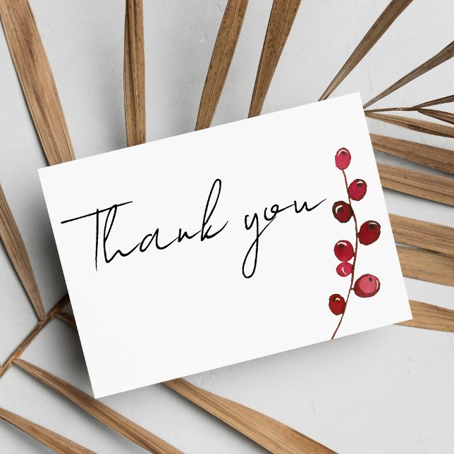 Burgundy pink watercolor berries floral Thank You Invitation (Burgundy pink watercolor berries floral Thank You )