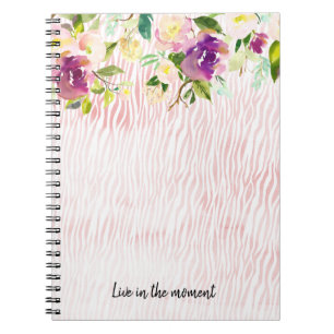Burgundy Pink Watercolor Floral Animal Print Notebook