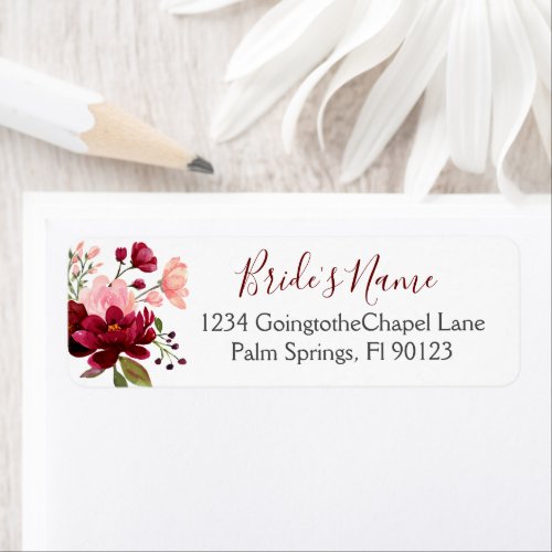 Burgundy Pink Watercolor Floral Bridal Shower Label