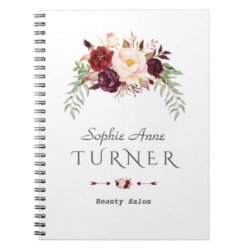 Burgundy Pink Watercolor Floral Makeup Artist Notebook