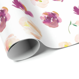 Burgundy Pink Watercolor Floral Wrapping Paper