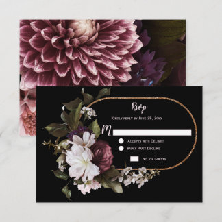 Burgundy Pink White Floral Gold Frame RSVP | Card