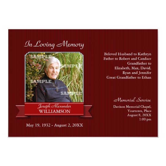 Burgundy Pinstripe Banner Memorial Notice Card