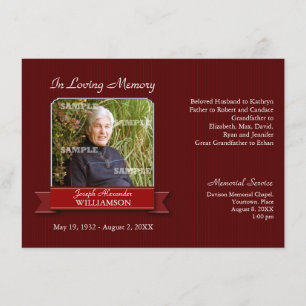 Burgundy Pinstripe Banner Memorial Notice Invitation