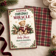 Burgundy Plaid Teddy Bear Christmas Baby Shower