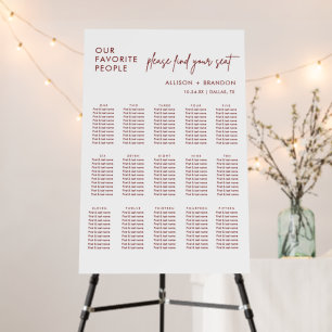 Burgundy Please Find Your Seat Chart Foam Board