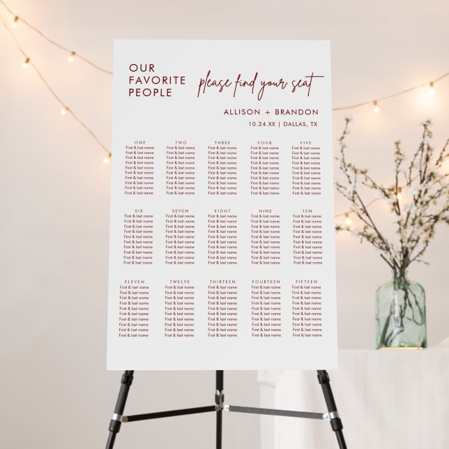 Burgundy Please Find Your Seat Chart Foam Board (In Situ (Stand))