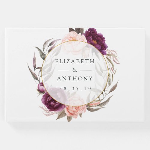 Burgundy Plum and Blush Floral Geometric Wedding Guest Book