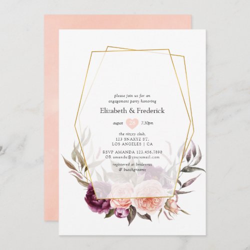 Burgundy Plum and Blush Geometric Engagement Party Invitation