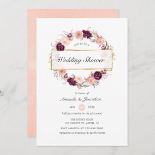 Burgundy Plum and Blush Geometric Wedding Shower Invitation