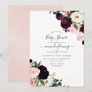 Burgundy Plum and Blush Pink Baby Shower Invitation