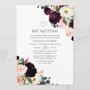 Burgundy Plum and Blush Pink Bat Mitzvah Invitation