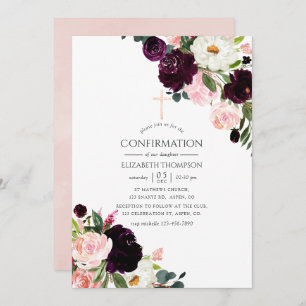 Burgundy Plum and Blush Pink Floral Confirmation Invitation