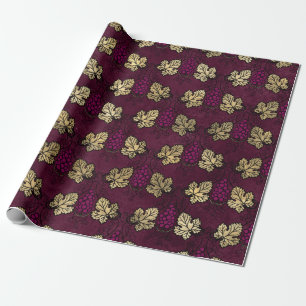 Burgundy Plum and Gold Wine themed Wrapping Paper