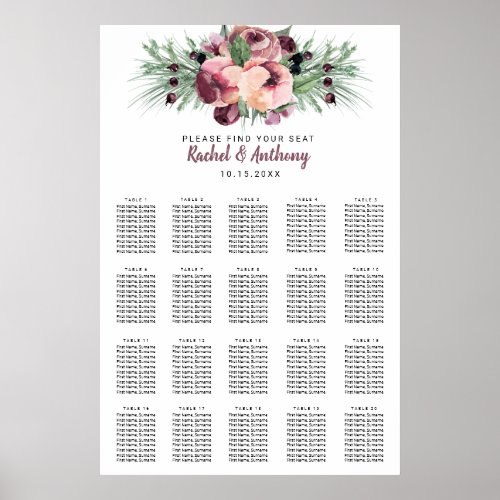 Burgundy Plum Berry Watercolor Flowers Christmas Poster