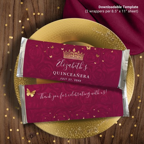 Burgundy Plum Gold DIY Candy Bar Wrapper Template Poster