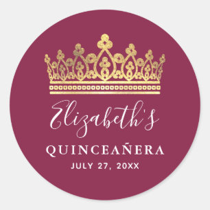 Burgundy Plum Gold Elegant Quinceanera Classic Round Sticker