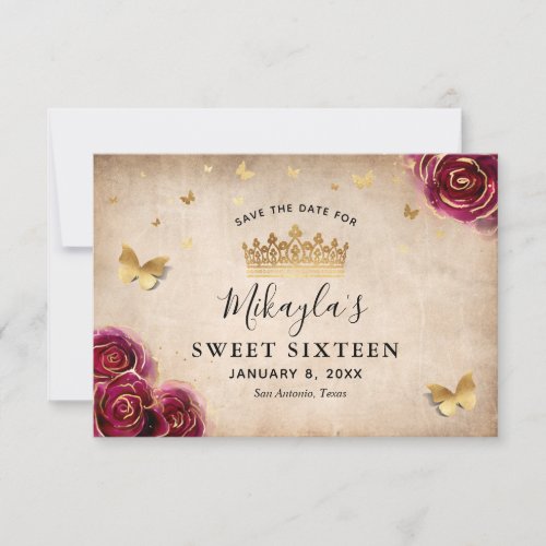 Burgundy Plum Gold Rose Parchment Elegant Save The Date