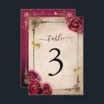 Burgundy Plum Gold Rose Wedding Table Number Cards<br><div class="desc">Simple Instructions: change the number, then add each individual card one at a time to your cart until you have all the numbers you need. Using this unique, rustic parchment DIY template, it is easy to create your own elegant table cards for a fairy tale burgundy and gold party theme....</div>
