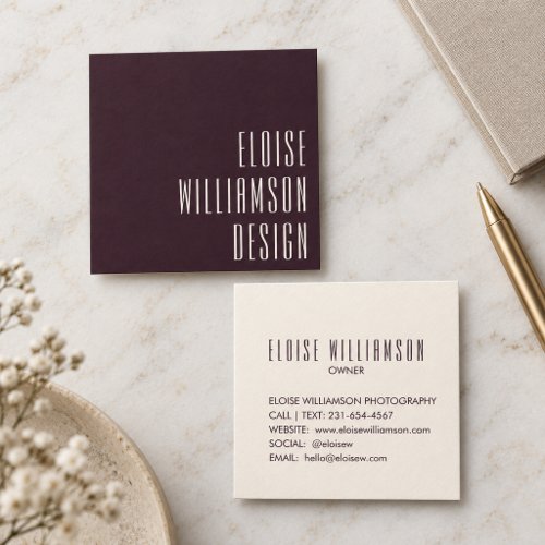 Burgundy Plum Modern Creative Branding Square Business Card