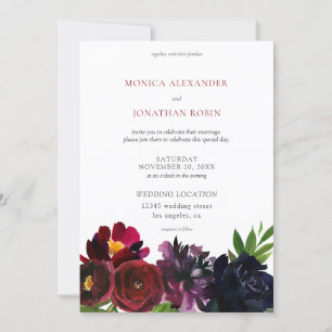 Burgundy Plum Navy Floral Invitation