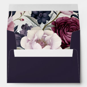 Burgundy Plum Purple Floral Watercolor Wedding Envelope